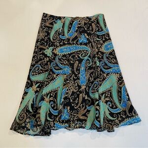 Vintage 00s Y2K Blue Black Paisley Flowy Midi Skirt Boho Fairy Downtown Girl L